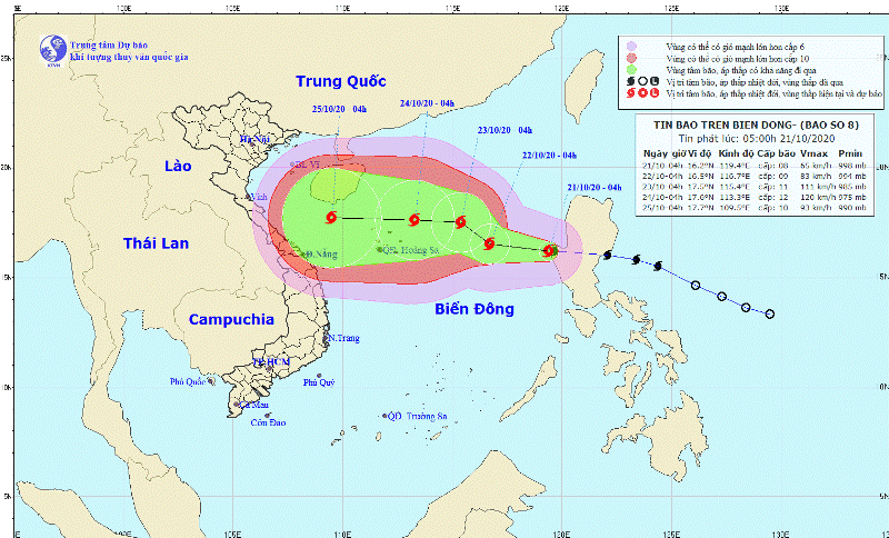 Bão số 8 giật cấp 10 đã vào Biển Đông, từ 24-10 gây mưa lớn cho miền Trung