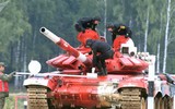 [ẢNH] Bức tốc với 83km/h, Nga bị nghi ngờ độ động cơ khủng cho tăng T-72B3 dự thi