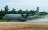 [ẢNH] ‘Lực sĩ’ C-130J Super Hercules ‘ngã sấp mặt’ ngay khi chuẩn bị cất cánh