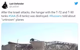 [ẢNH] Phòng không Nga bất lực nhìn Israel hủy diệt lô xe tăng T-90 vừa giao cho Syria