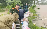 Công an phường Xuân Phương đắp đê ngăn nước dâng trong hoàn lưu bão số 10