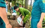 Công an huyện Sóc Sơn xuống đồng, cứu vớt hoa màu giúp nhân dân