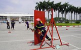 Cảnh sát phòng cháy, chữa cháy Hà Nội tập luyện giữa trời nắng nóng, nỗ lực cho Vòng chung kết Hội thi Thể thao nghiệp vụ chữa cháy