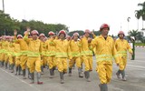 Hình ảnh buổi hợp luyện của Công an Hà Nội chuẩn bị Vòng chung kết Hội thi nghiệp vụ chữa cháy và cứu nạn, cứu hộ 2025
