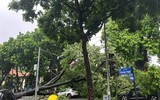Người dân đi làm trong mưa ngập ở Hà Nội