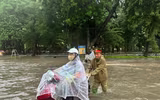 Những 'cọc tiêu' quả cảm giữa cơn mưa lớn trắng trời Hà Nội