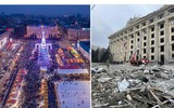 Hình ảnh tương phản về các công trình ở Ukraine trước và sau khi bị trúng bom