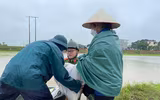 Chiến sỹ Công an Hà Nội ngâm nước giúp người dân cứu lúa