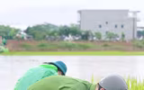 Chiến sỹ Công an Hà Nội ngâm nước giúp người dân cứu lúa