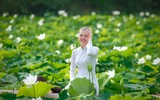 Xúc động với bộ ảnh cô gái bị ung thư bên đầm sen trắng