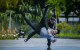 Hình ảnh ấn tượng của Cảnh sát cơ động tập huấn điều lệnh võ thuật dưới nắng thu Hà Nội