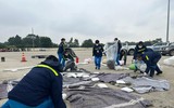 Cận cảnh diễn tập sự cố 200 lít xăng máy bay bị tràn ra sân đỗ, gây cháy tại Nội Bài