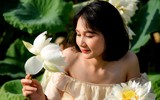 Ngỡ ngàng vẻ đẹp như tranh của thiếu nữ Hà Thành bên đầm sen độc đáo ở Thanh Oai
