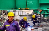 Công trường cầu Vĩnh Tuy giai đoạn 2 những ngày cuối năm 2022 