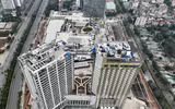 Nhìn từ flycam công trường dự án trung tâm thương mại khủng nhìn thẳng ra hồ Tây