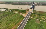Nhìn từ flycam cầu vòm thép cao nhất Việt Nam với thiết kế độc đáo bắc qua sông Đuống