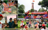 Xem người dân và du khách xếp hàng nhận vé miễn phí trải nghiệm xe bus 2 tầng ở Thủ đô dịp Quốc khánh 2023