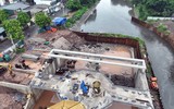 Cận cảnh đài vọng cảnh tại đập dâng đầu tiên trên sông Tô Lịch
