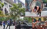 Cận cảnh cảnh sát đặc nhiệm hợp luyện đu dây, nhảy vòng lửa, trình diễn khí công thượng thừa bên hồ Gươm