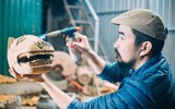 Độc đáo nghệ thuật tạo hình hổ từ gỗ mít và đá ong