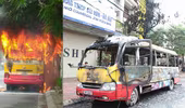 Xe buýt đang đi bỗng bốc cháy dữ dội