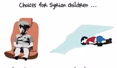 Tranh biếm họa giữa đi và ở của trẻ em Syria gây sốc