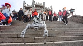 Trung Quốc phát triển chó robot chuyển đồ, chở rác, leo núi giúp du khách