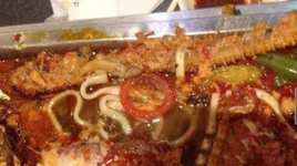 Thực khách nhai phải bao cao su trong đĩa mực ống 