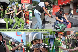 Xem Công an Hà Nội diễn tập trấn áp đối tượng cướp tiệm vàng, giải cứu con tin an toàn