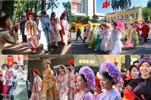 Ấn tượng hình ảnh thiếu nữ trong trang phục Việt "Bách hoa bộ hành" đẹp tuyệt trong nắng Hà Nội