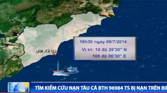 Tìm kiếm cứu nạn tàu cá BTH 96984 TS bị nạn trên biển