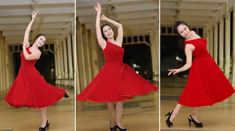 Thanh Thuý tạo dáng khiêu vũ chuyên nghiệp