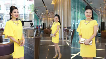 Lê Khánh diện đầm vàng trẻ trung đi dự ra mắt phim