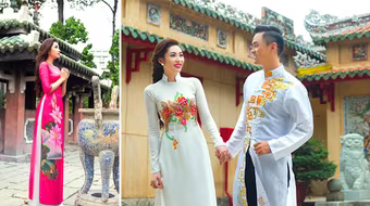 Hoa hậu Đặng Thu Thảo tình tứ bên hot boy Bảo Sơn đi lễ chùa