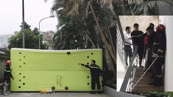 Cảnh sát cứu nạn an toàn bé gái có dấu hiệu bất thường đứng trên ban công tầng 15 chung cư