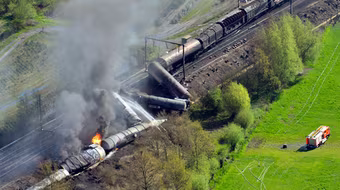 Tàu hỏa chở hóa chất trật bánh, bốc cháy dữ dội