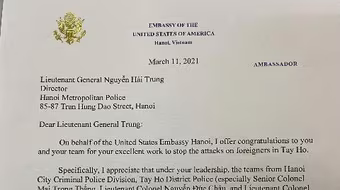 Đại sứ Hợp chủng quốc Hoa Kỳ cảm ơn Giám đốc Công an thành phố Hà Nội
