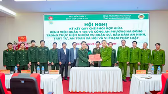 Công an phường Hà Đông ký kết quy chế phối hợp bảo đảm an ninh trật tự tại Bệnh viện Quân y 103