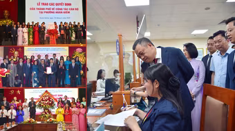 Chủ tịch Hà Nội trao quyết định cán bộ ở 3 phường, thăm hỏi người dân đến làm thủ tục hành chính