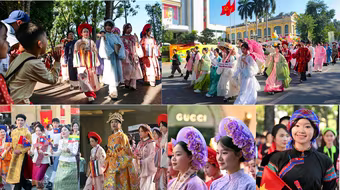 Ấn tượng hình ảnh thiếu nữ trong trang phục Việt "Bách hoa bộ hành" đẹp tuyệt trong nắng Hà Nội