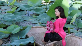 Thiếu nữ duyên dáng cùng hoa sen