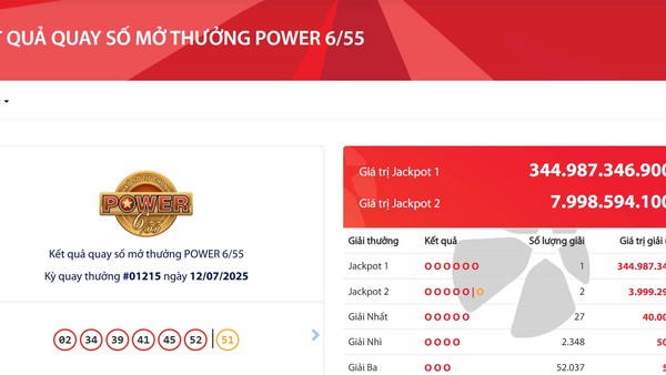 Vietlott "nổ" Jackpot gần 345 tỷ đồng