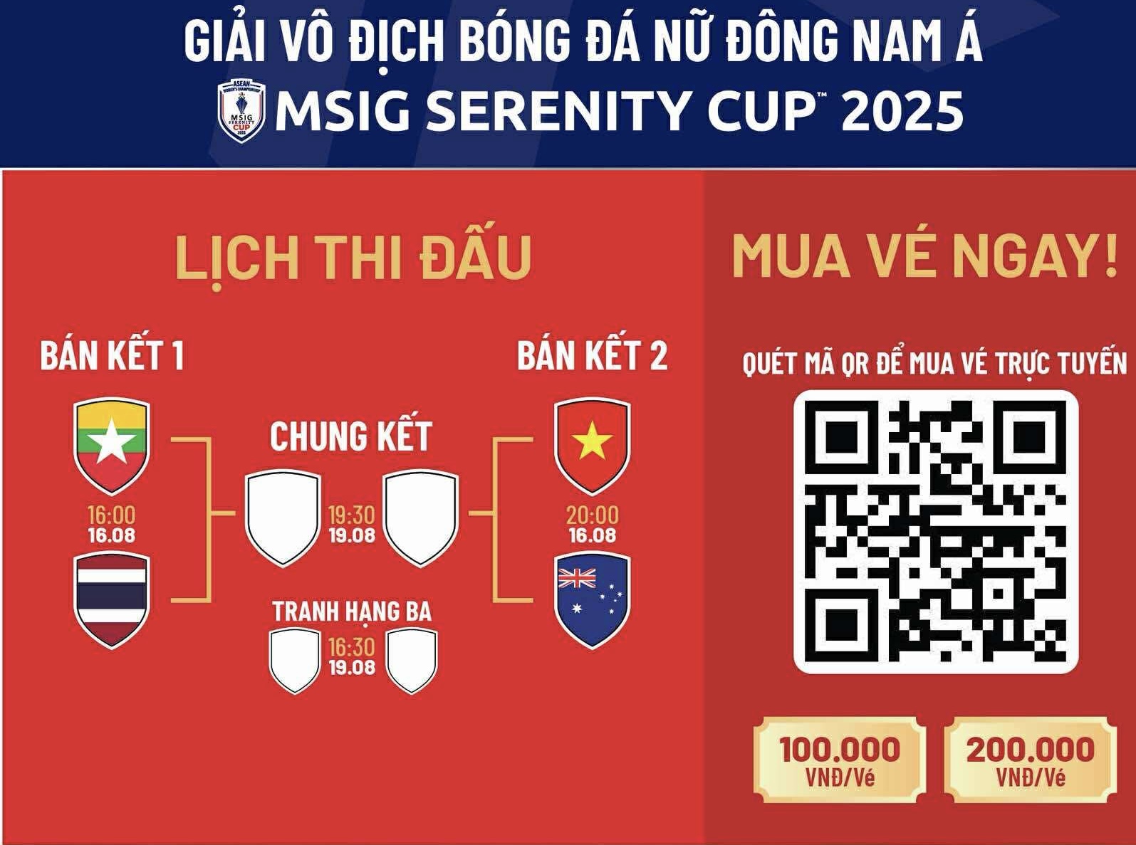 Mở bán vé xem tuyển nữ Việt Nam đấu Australia