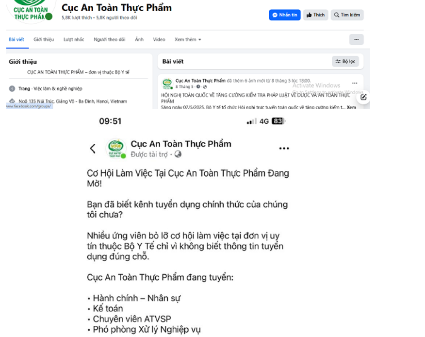 Cảnh báo về việc mạo danh Cục An toàn thực phẩm trên Facebook để lừa đảo