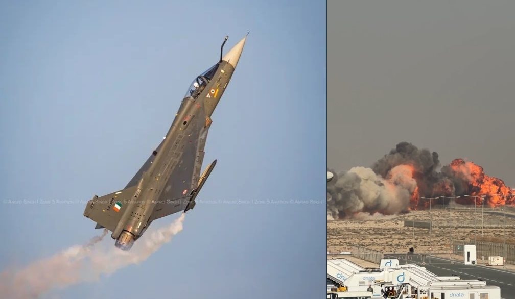 Khoảnh khắc tiêm kích Ấn Độ rơi tại Triển lãm Hàng không Dubai khiến phi công tử nạn