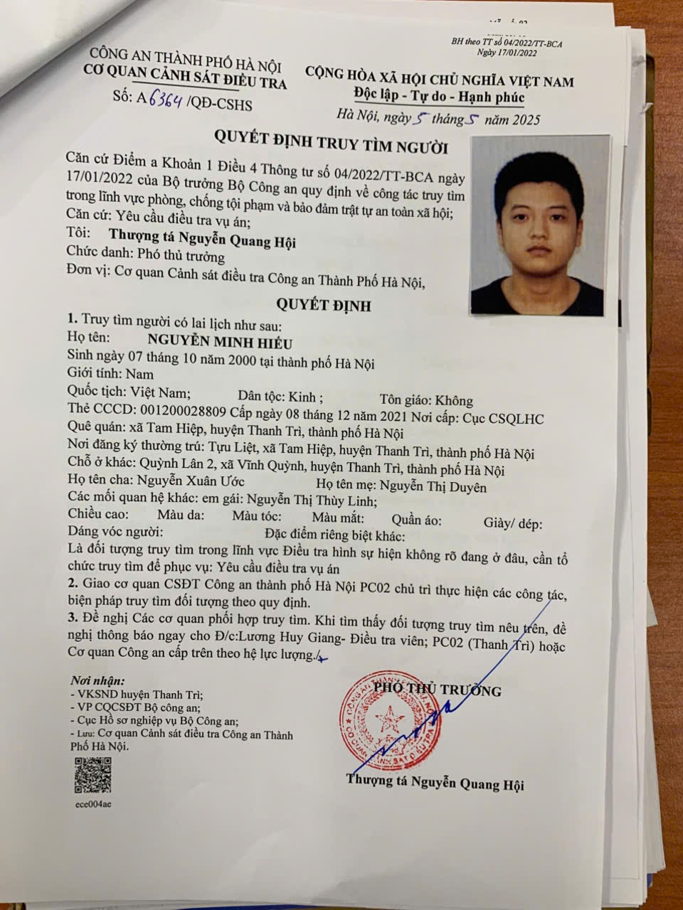 Thông báo tìm người liên quan vụ Cố ý gây thương tích
