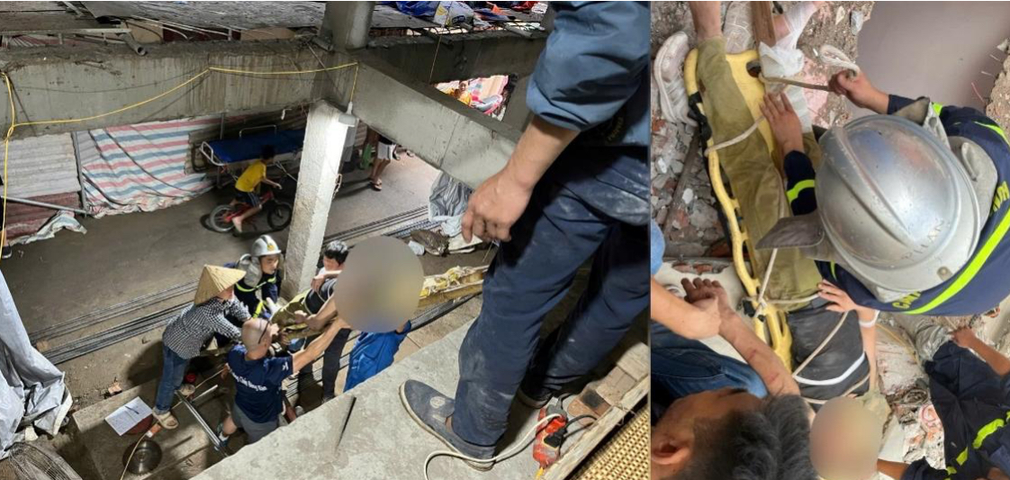 Kịp thời cứu nạn công nhân bị sập bê tông tại Thụy Khuê