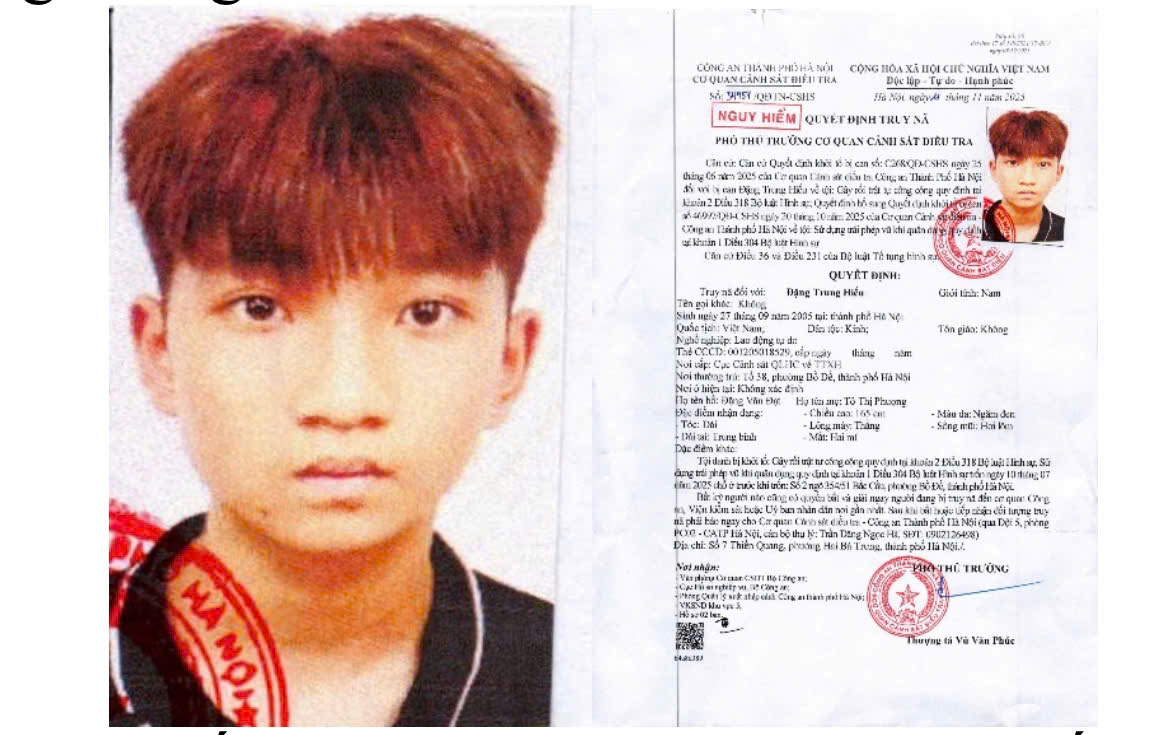 Gã trai 20 tuổi bị truy nã nguy hiểm về 2 tội danh