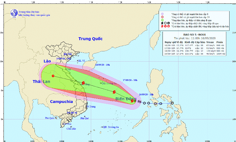 Bão số 5 giật cấp 13 sẽ đổ bộ khu vực Quảng Bình- Đà Nẵng 