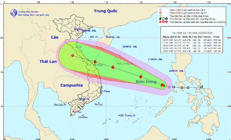 Hôm nay, bão số 5 giật cấp 11 tràn vào Biển Đông